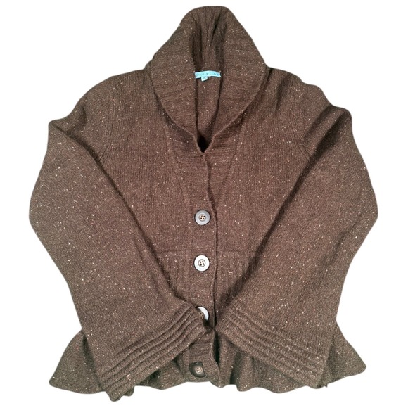 ANTONIO MELANI Sweaters - Antonio Melani Tweed Wool Blend Cardigan Sweater Brown Shawl Collar Size M
